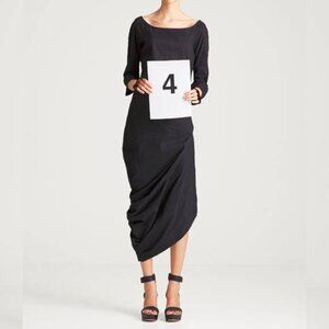 Annette Gortz SS14 Via Black Linen & Cotton Draped Midi Dress